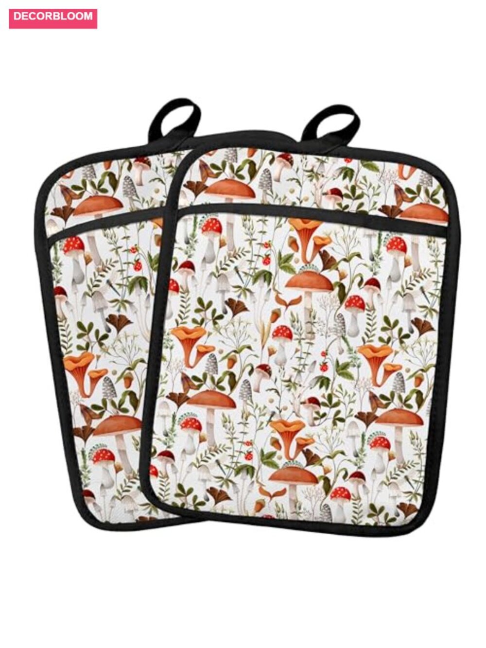 Rustic Mushroom Potholders 2 Pack Cotton Heat Resistant Kitchen Oven Pot Holder